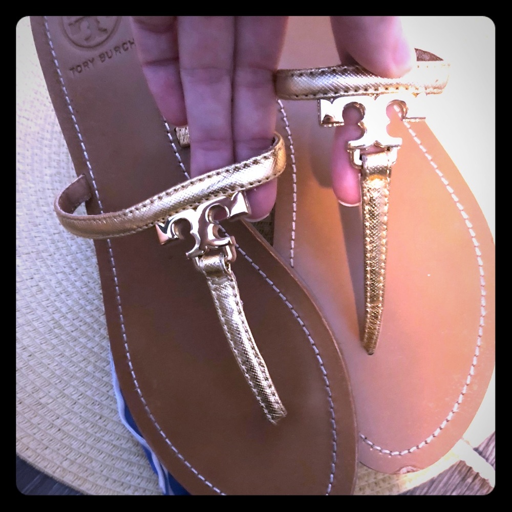 Gold monogram Tory Burch sandals size 9